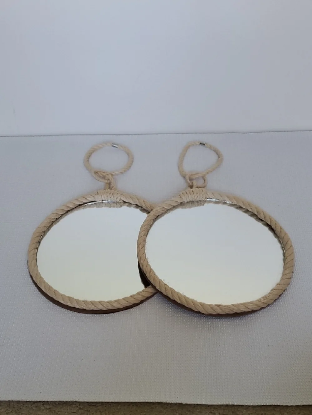 White Jute Twisted Rope Framed Hanging Mirror 8.75